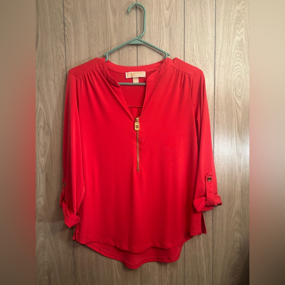 Michael Kors Women's Pink Blouse with Gold Zipper